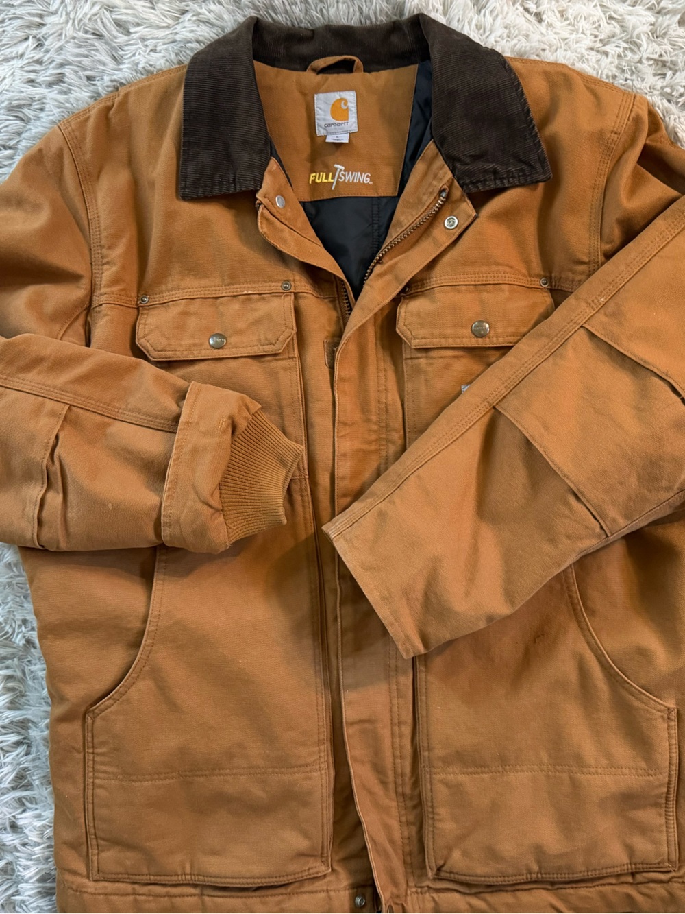 Carhartt Tan Work-Style Jacket with Corduroy Collar